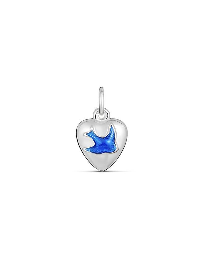Bluebird of Happiness Puffed Love Heart in Sterling Silver