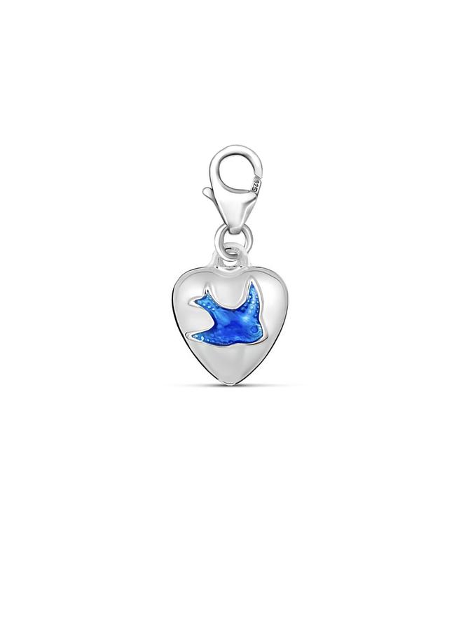 Bluebird of Happiness Puffed Love Heart Clip on Charm