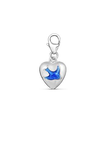 Bluebird of Happiness Puffed Love Heart Clip on Charm