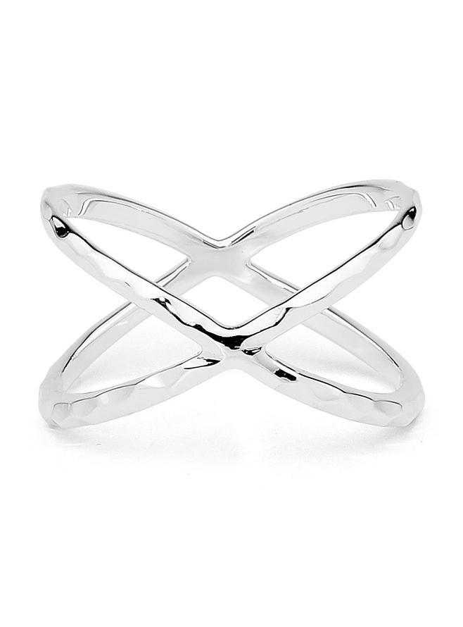 Criss Crossed X Orbital Ring in Sterling Silver