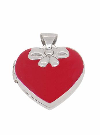 Love Heart Bow Red Photo Locket in Sterling Silver