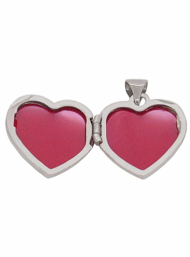 Love Heart Bow Red Photo Locket Necklace in Sterling Silver