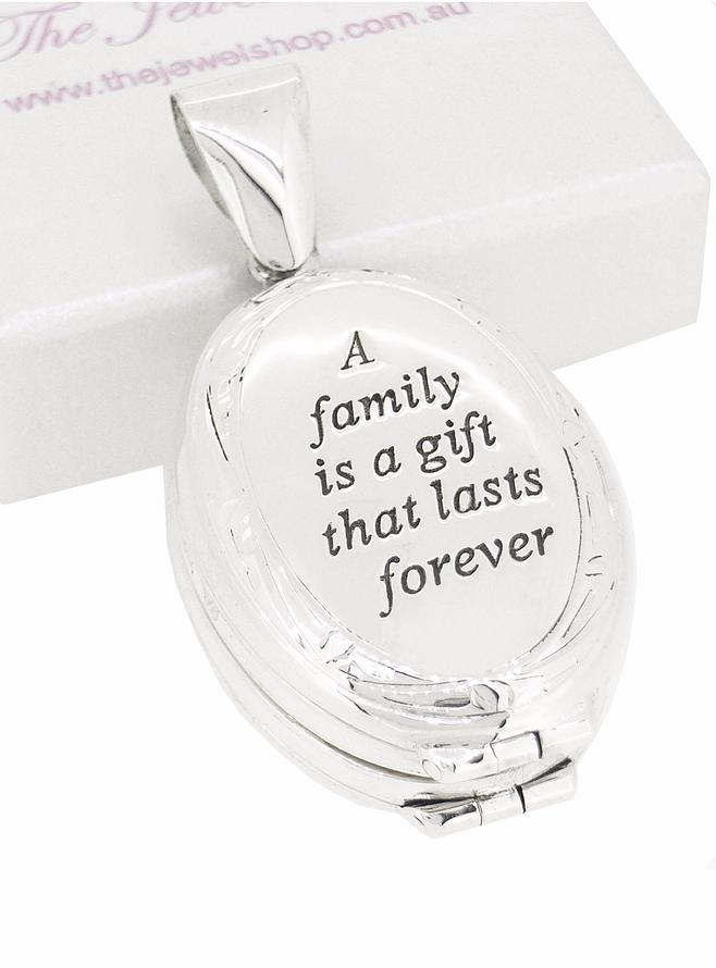 Oval Family Engraved Photo Locket in Sterling Silver