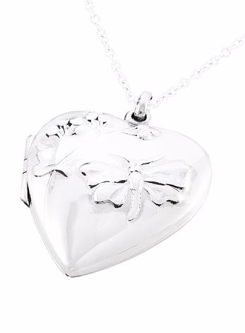 Butterfly Love Heart Photo Locket Necklace in Sterling Silver