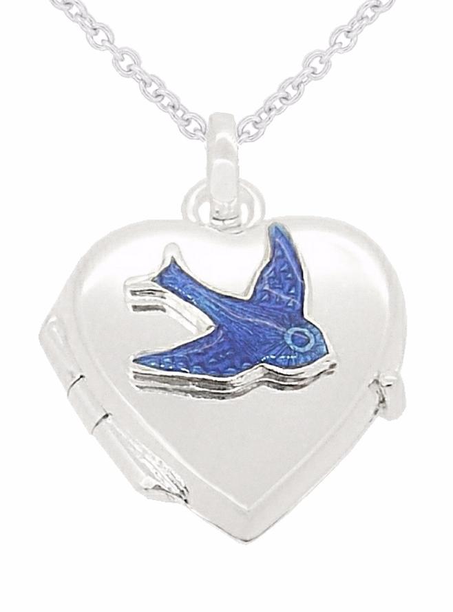 Bluebird of Happiness 15mm Heart Pendant Photo Locket Necklace