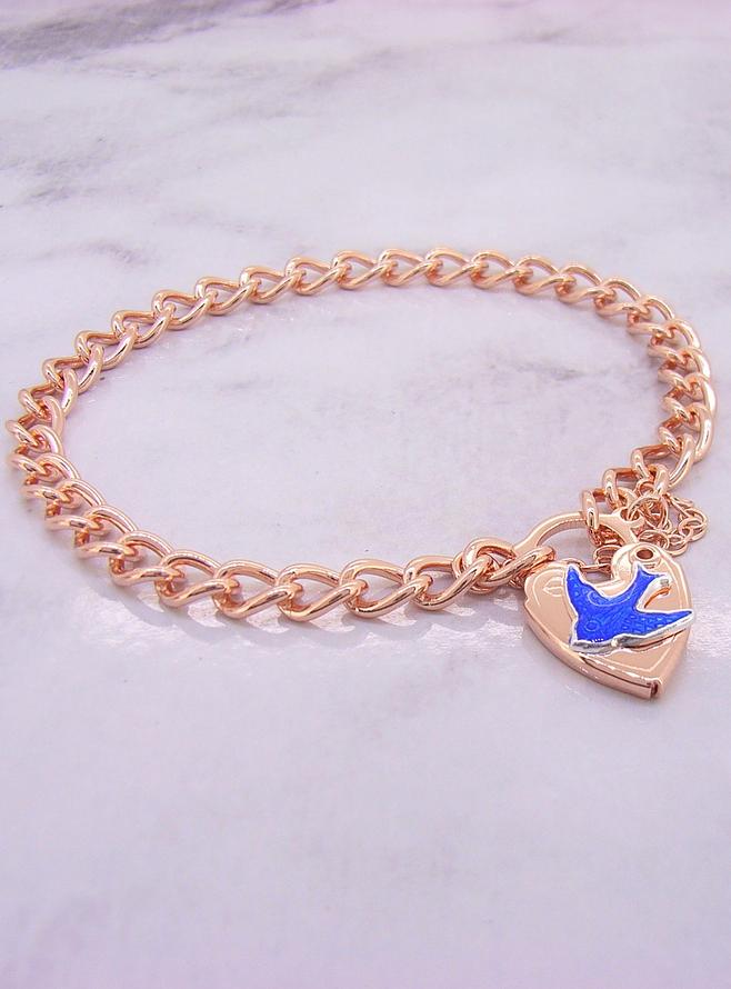 Rose Gold Plated Bluebird of Happiness Padlock Bracelet