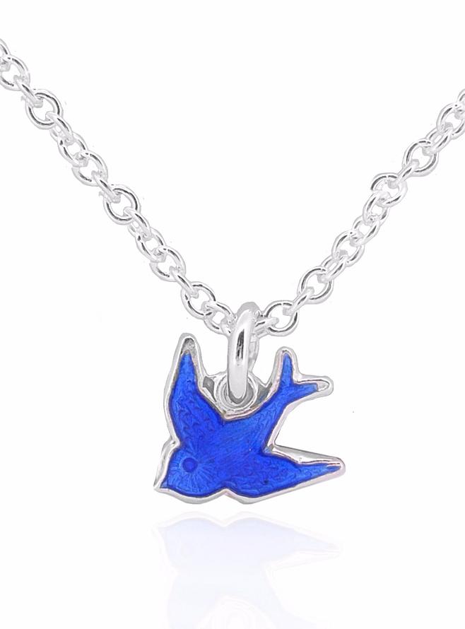 Bluebird of Happiness Charm Necklace and Earrings Set in Sterling Silver