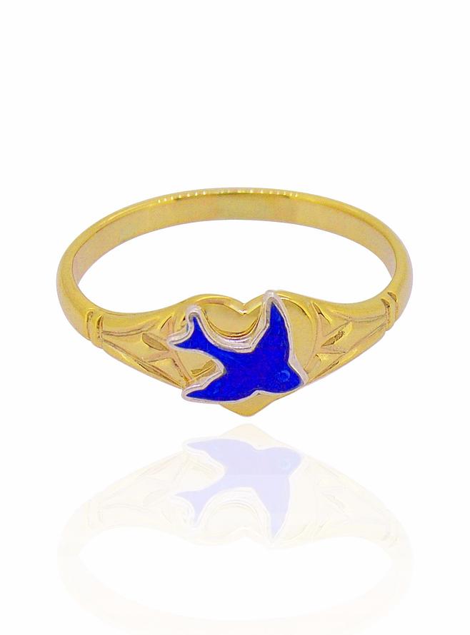 Bluebird of Happiness Heart Signet Ring in 9ct Gold