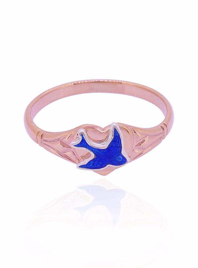 Bluebird of Happiness Heart Signet Ring in 9ct Rose Gold