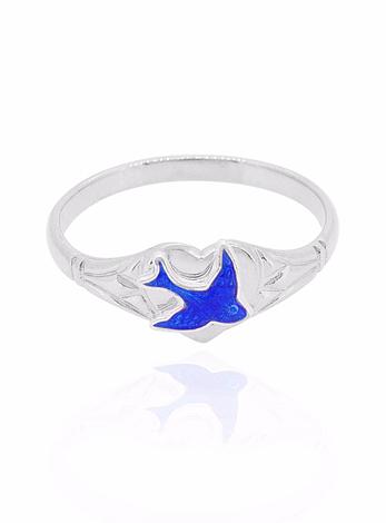 Bluebird of Happiness Heart Signet Ring in Sterling Silver