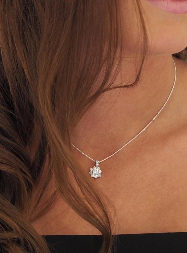 Chloe Cz Flower Necklace in Sterling Silver