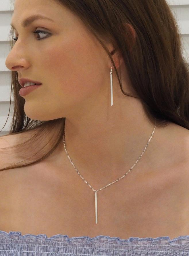Savannah Bar Tube Drop Necklace in Sterling Silver