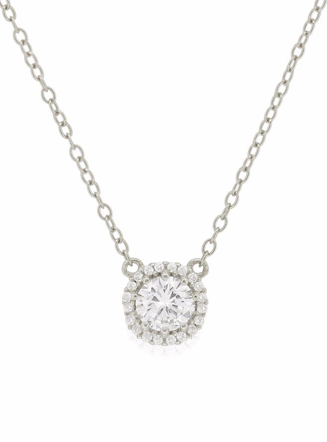 Scarlett Halo Cluster Cz Necklace in Sterling Silver