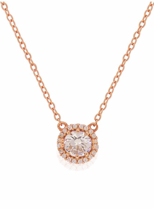 Scarlett Halo Cluster Cz Necklace in Rose Gold