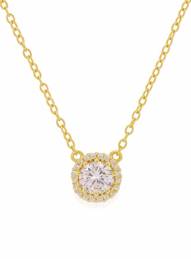 Scarlett Halo Cluster Cz Necklace in Gold