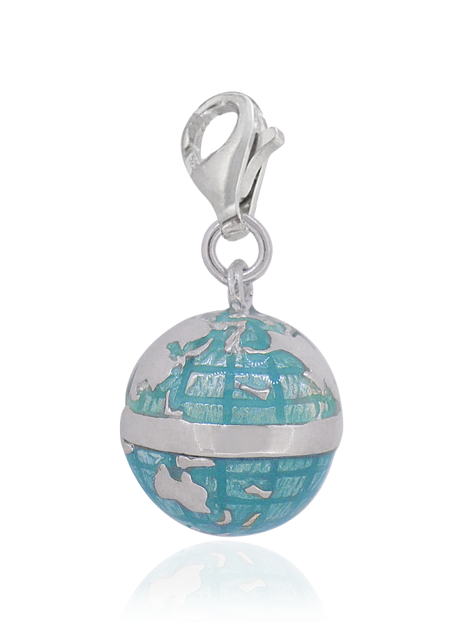 World Globe 3d Clip on Charm in Sterling Silver