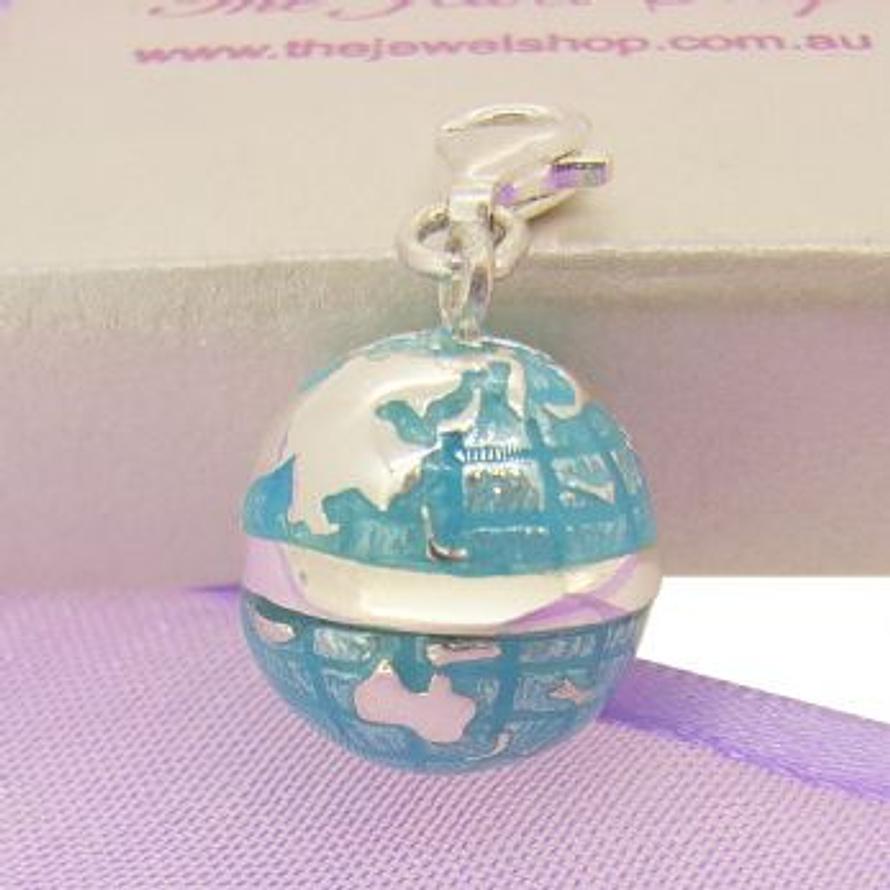 STERLING SILVER MAP WORLD GLOBE CLIP ON CHARM -925-54-983-862