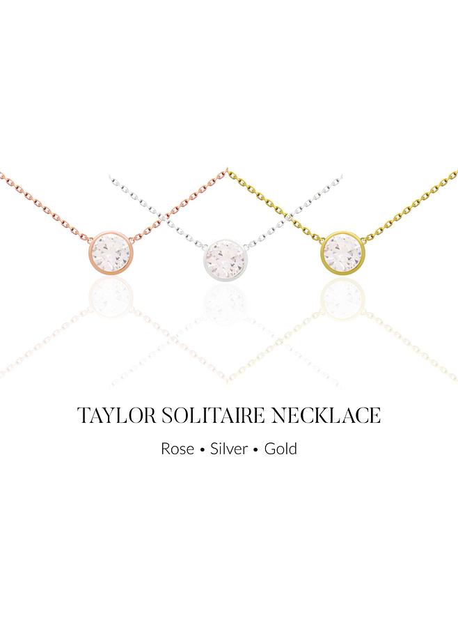 Taylor Cz Solitaire Necklace in Sterling Silver