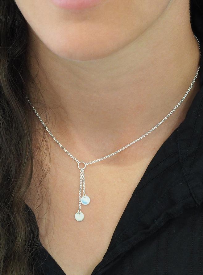 Mini Coin Tag Lariat Necklace in Sterling Silver