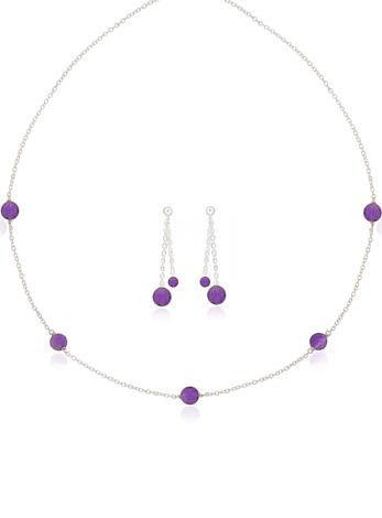 Amethyst Yard Necklace and Earring Set in Sterling Silver