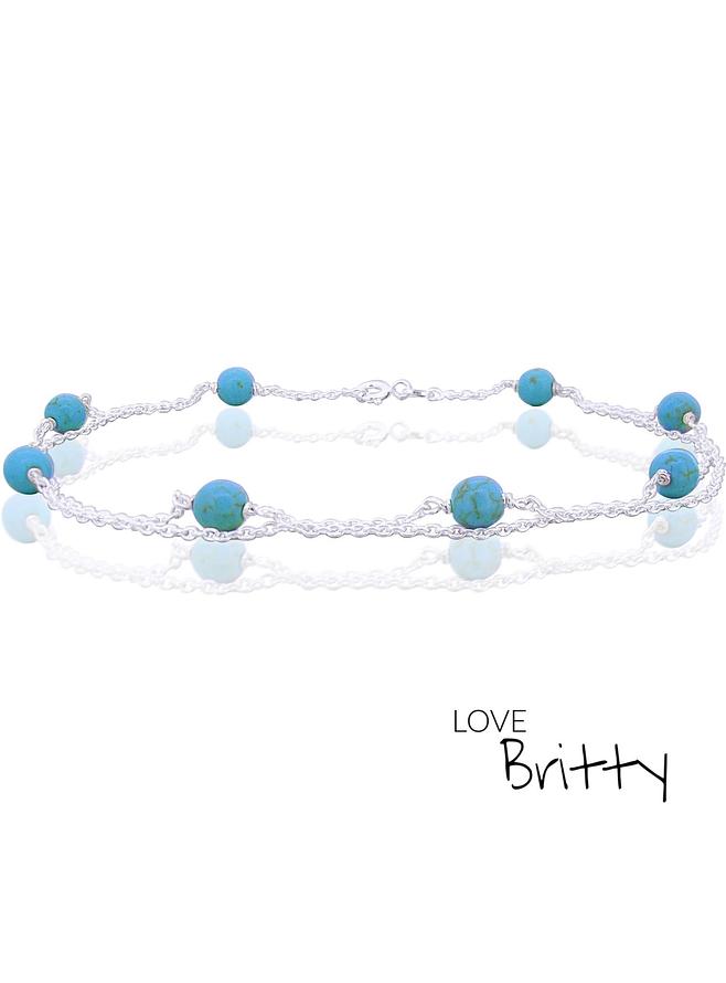 Double Gemstone Anklet in Sterling Silver