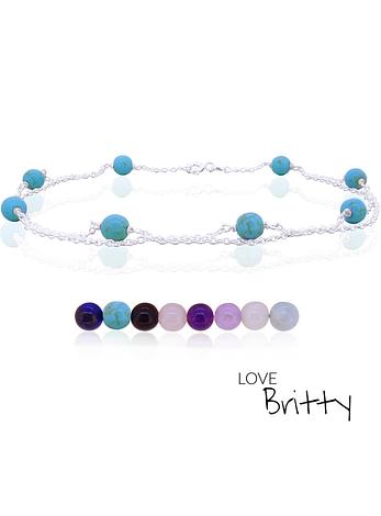 Double Gemstone Anklet in Sterling Silver