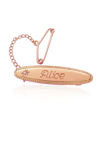 Birthstone Identity Name Baby Brooch in 9ct Rose Gold