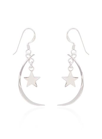 Stars Cresent Moon Earrings in Sterling Silver