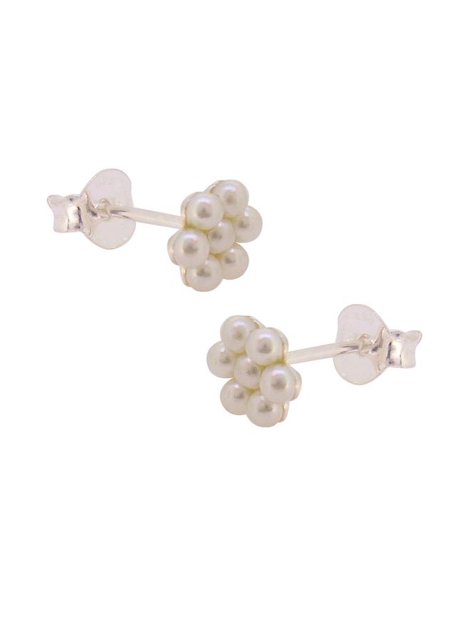 Coco Pearl Flower Stud Earrings in Sterling Silver