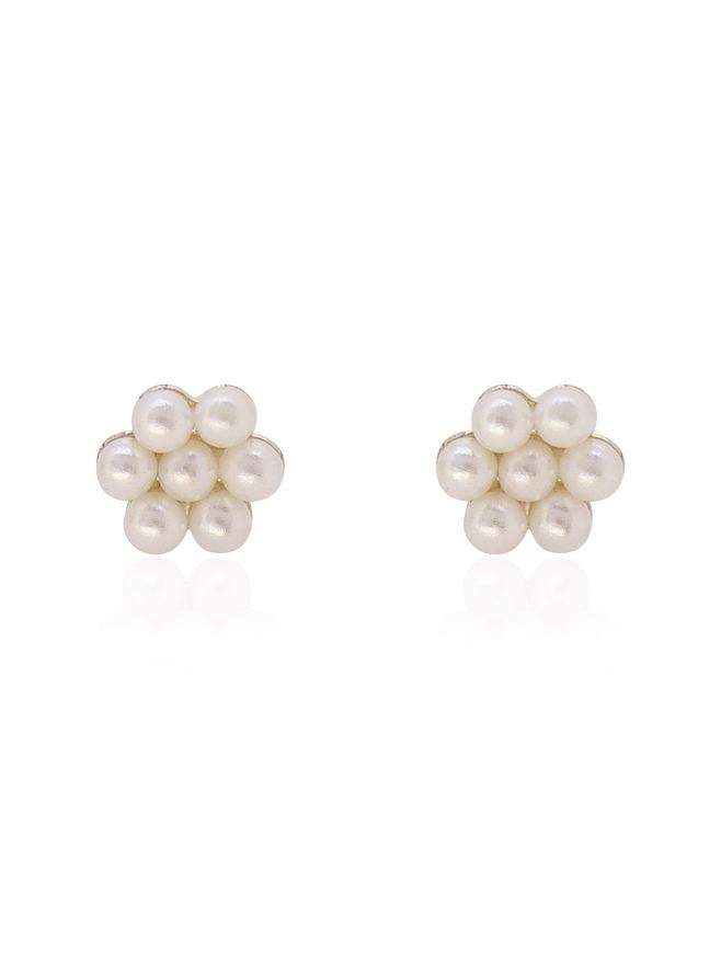Coco Pearl Flower Stud Earrings in Sterling Silver