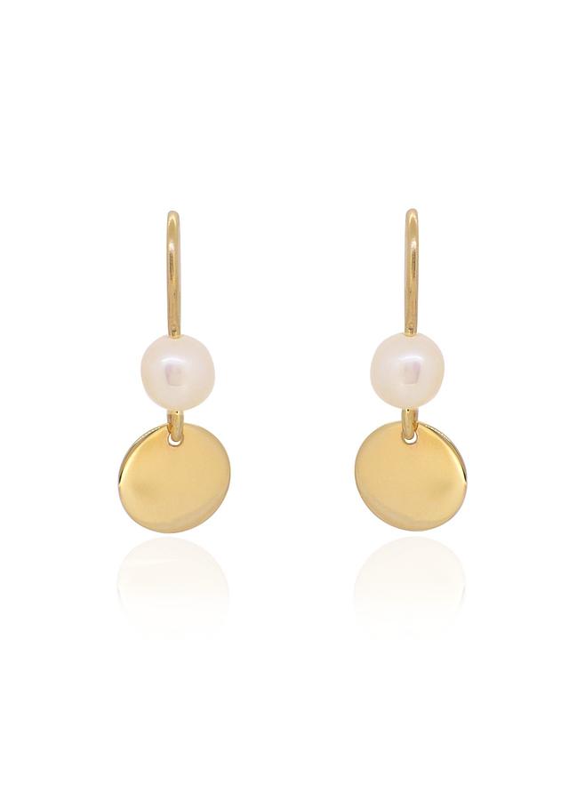 Coco Coin Tag Pearl Hook Earrings in 9ct Gold
