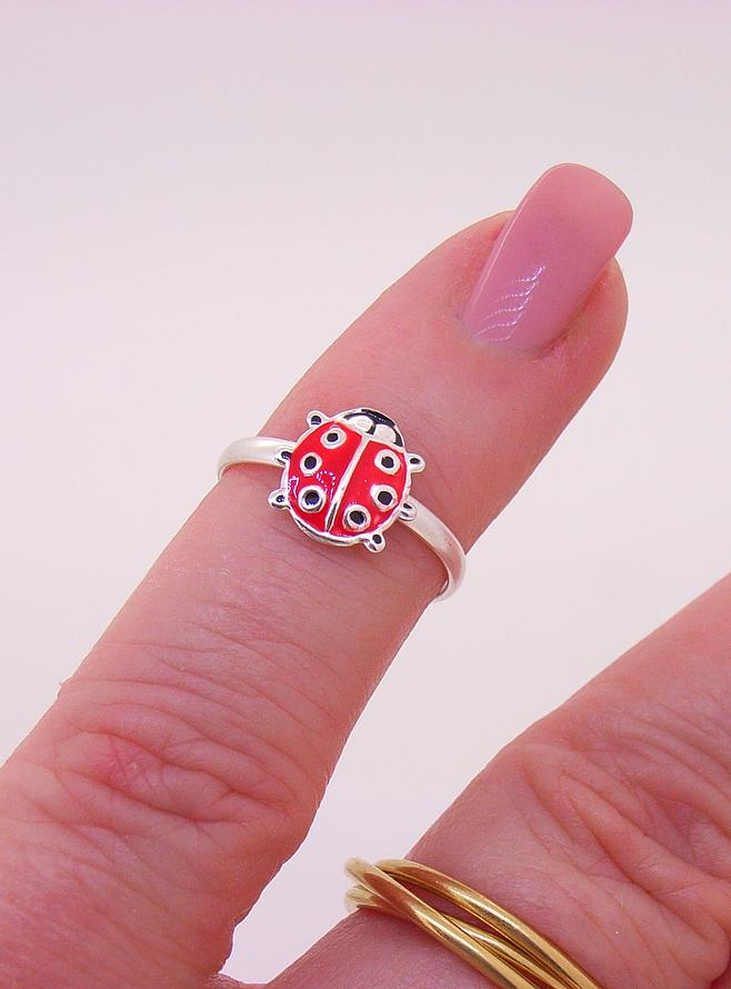 Children's Ladybug Charm Ring in Sterling Silver