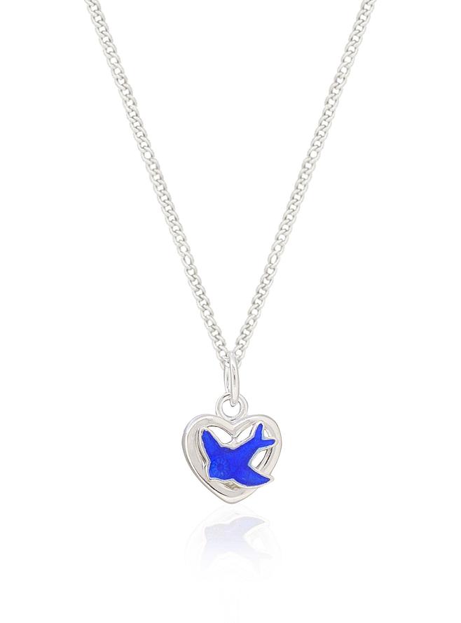 Bluebird Heart Charm Necklace and Earrings Set in Sterling Silver