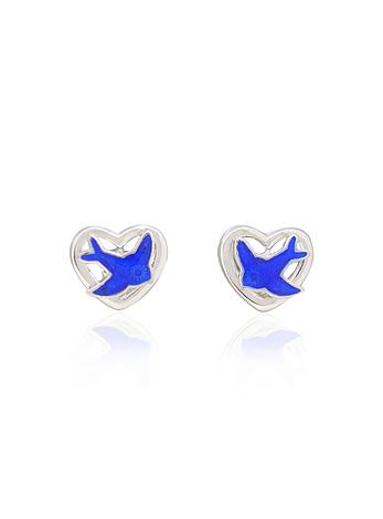 Bluebird Heart Charm Stud Earrings in Sterling Silver