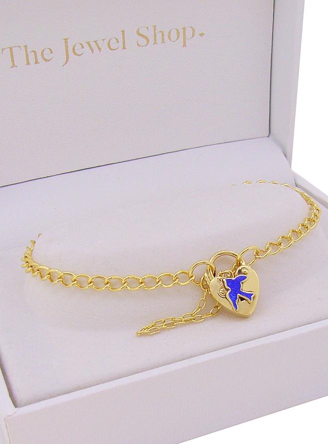Bluebird of Happiness Curb Padlock Bracelet in Gold