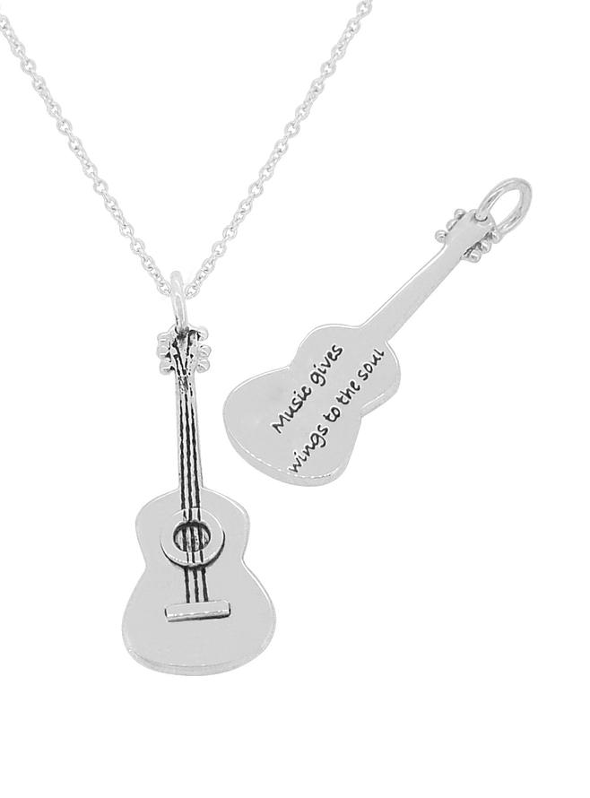 Poetic Guitar Charm Necklace in Sterling Silver