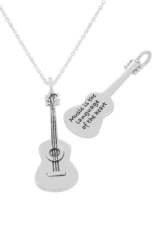 Music Lovers Guitar Charm Necklace in Sterling Silver