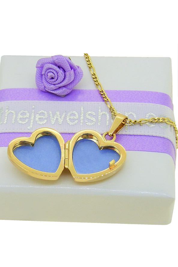 Bluebird Heart Photo Locket Necklace Chain in 9ct Gold
