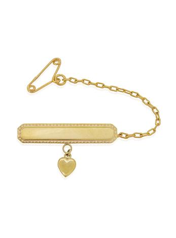 Heart Charm Identity Name Baby Brooch in 9ct Gold