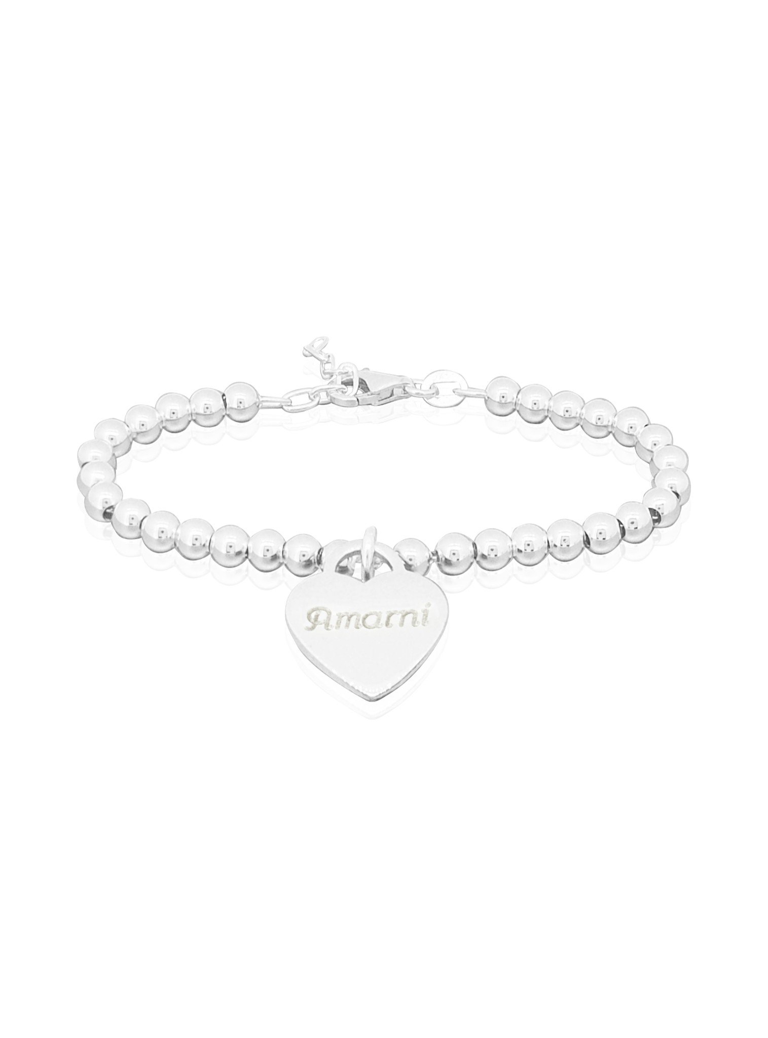silver bead bracelet with heart charm