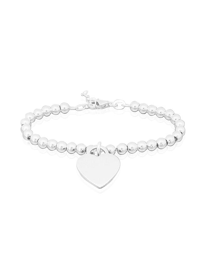Heart Tag Charm Ball Bead Bracelet in Sterling Silver