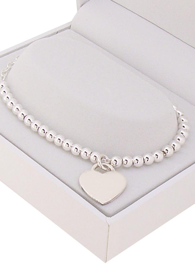 Heart Tag Charm Ball Bead Bracelet in Sterling Silver