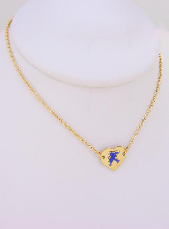 Bluebird Happiness Heart Tag Charm Necklace in 9ct Gold