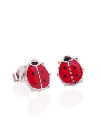 Ladybug Charm Stud Earrings in Sterling Silver