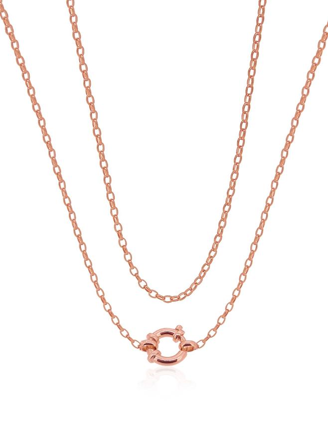 Oval Belcher 2.2mm Chain Necklace With Bolt Ring in 9ct Rose Gold