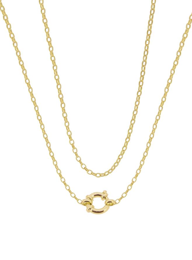 Oval Belcher 2.2mm Chain Necklace With Bolt Ring in 9ct Gold