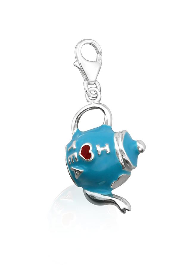 Teapot 3d Clip on Charm in Sterling Silver