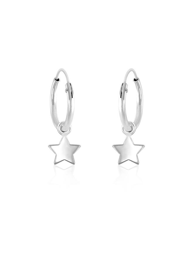 Small Hoop Earrings With Star Charms in Sterling Silver