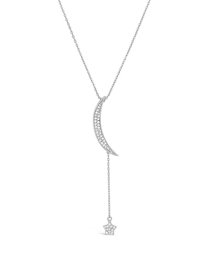 Dakota Star Moon Cz Drop Necklace in Silver