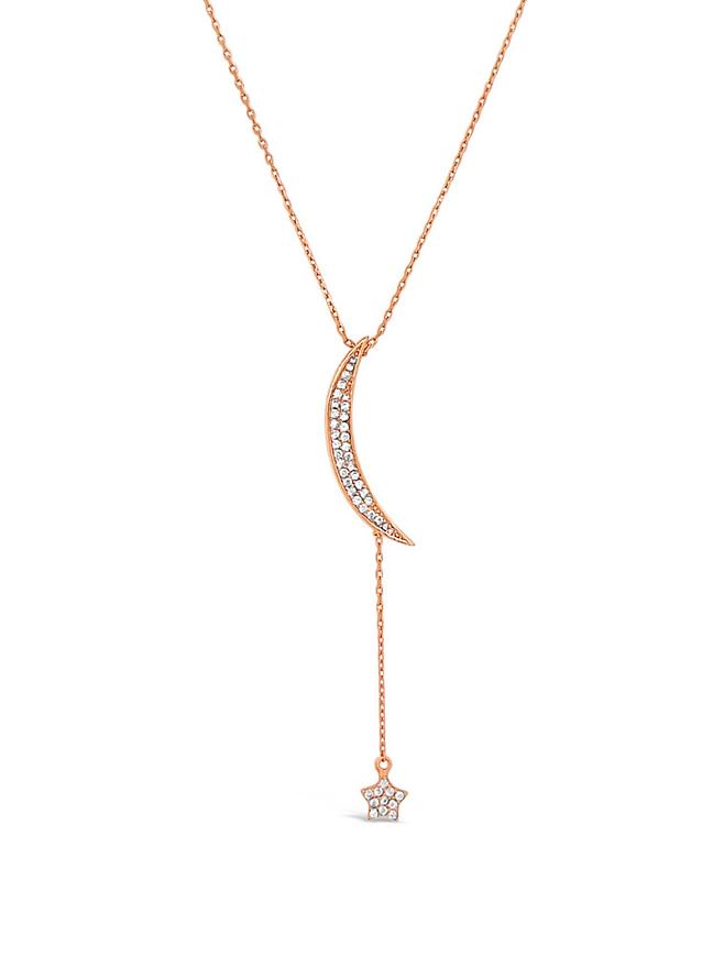 Dakota Star Moon Cz Drop Necklace in Rose